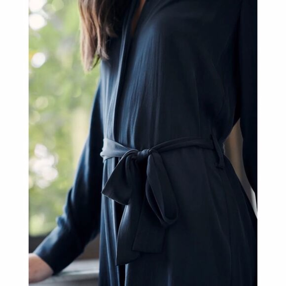 NWT Quince Silk Stretch Shirt Dress XS in Blue - Picture 3 of 16